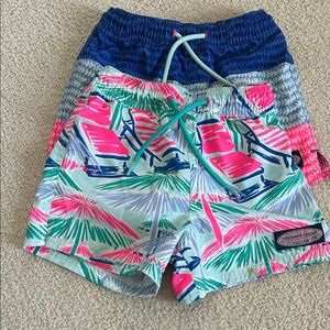 Vineyard Vines Kids' Palm Print Swim Shorts - Pink, Blue, Green